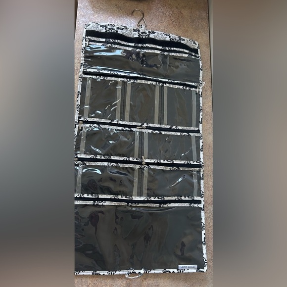 Laura Ashley large toiletry hanging travel pack in black and white design - Picture 3 of 8